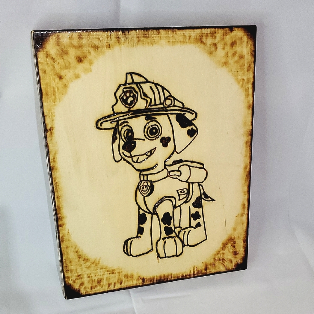 Wooden Plaque, Paw Patrol's Marshall, Wood Burned Design (One Of A Kind) - Picture 1 of 11